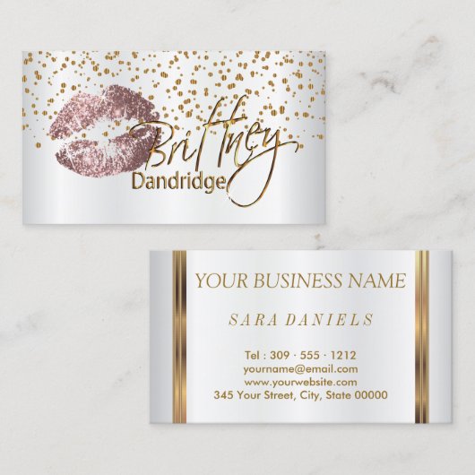 カスタム-メーキャップアーティストの金紙吹雪及びばら色の唇 名刺 (正面/裏面)