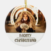 カスタム モダン クリスマス ホリデー 写真 セラミックオーナメント (正面)