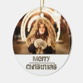 カスタム モダン クリスマス ホリデー 写真 セラミックオーナメント (左)
