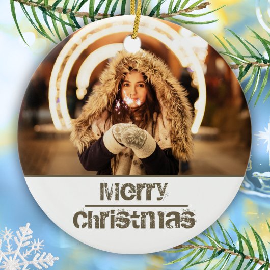 カスタム モダン クリスマス ホリデー 写真 セラミックオーナメント