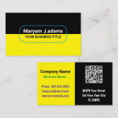 カスタム モダン ビジネス ネーム (qrCode) ブラック イエロー 名刺 (正面/裏面)