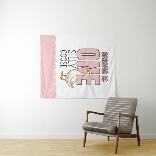 カスタム モダン ピンク ワン シリーバンチ 1歳の誕生日 タペストリー (インサイチュ(横))