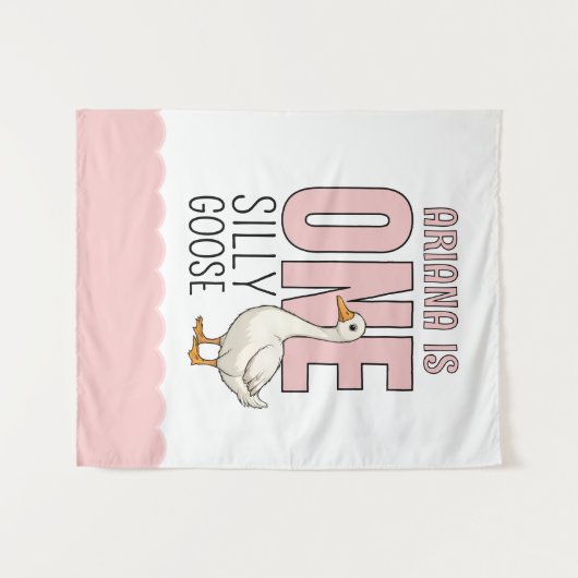 カスタム モダン ピンク ワン シリーバンチ 1歳の誕生日 タペストリー (正面(横))