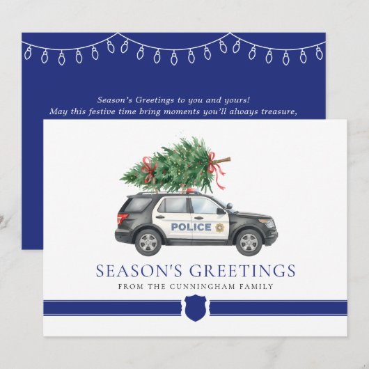 カスタム モダン 警察官 クリスマスツリーカー シーズンカード (正面/裏面)