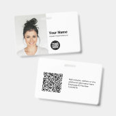 カスタム モダン ID カード シンプル QR 大きな写真 バッジ (正面&裏面)