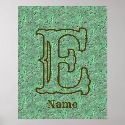 カスタム モノグラムイニシャル 名前 グリーン フローラル ポスター (正面)