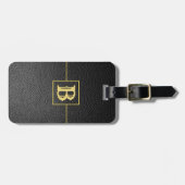 カスタム・モノグラム・ブラック・ペブフェイクル革 ラゲッジタグ (正面横)