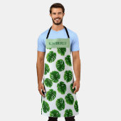カスタム モンステラの葉 熱帯パターン エプロン (着用した状態)