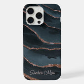 カスタム モーブ ローズゴールド ダークブルー マーブル 模様 iPhoneケース (裏面)