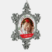 カスタム | ヤドリギ目パターン スノーフレークピューターオーナメント (左)