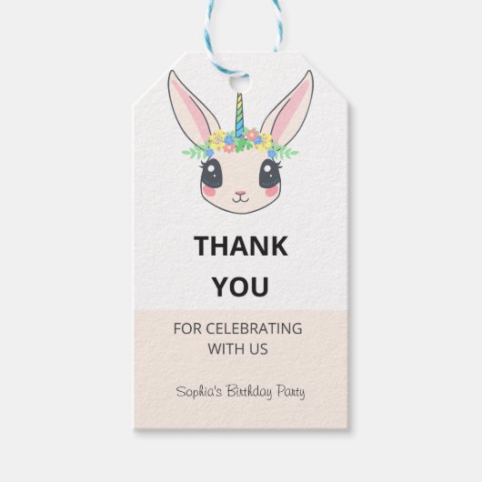 カスタム ユニコーン 可愛い ピンク バースデーパーティー ギフトタグ (正面)