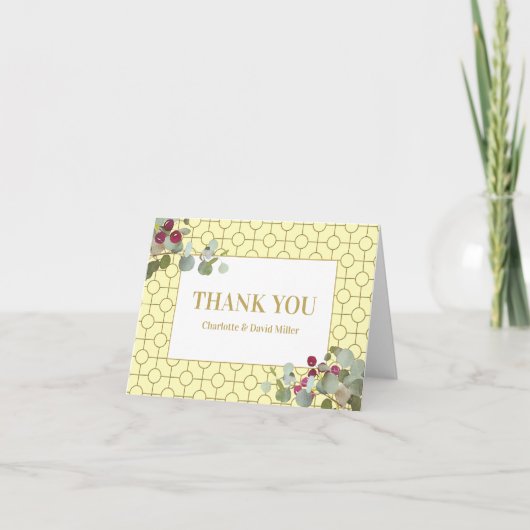 カスタム ユーカリとバーの結婚式お礼カード サンキューカード (正面)