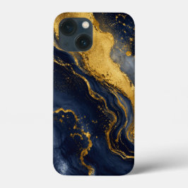 カスタム ラグジュアリー ネイビー ゴールド 抽象 大理石 流体 アート iPhone 13 MINIケース