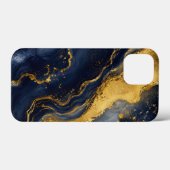 カスタム ラグジュアリー ネイビー ゴールド 抽象 大理石 流体 アート Case-Mate iPhoneケース (裏面 (横))
