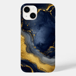 カスタム ラグジュアリー ネイビー ゴールド 抽象 大理石 流体 アート Case-Mate iPhone 14ケース
