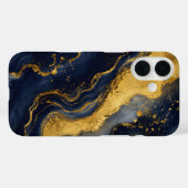 カスタム ラグジュアリー ネイビー ゴールド 抽象 大理石 流体 アート Case-Mate iPhoneケース (裏面 (横))