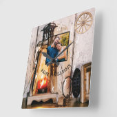 カスタム ラスティック ファームハウス ランタン ランプ ヴィンテージ ウッド スクエア壁時計 (傾斜)