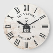 カスタム ラスティック モダン ファームハウス ファミリー ネーム ヴィンテージ ラージ壁時計 (正面)