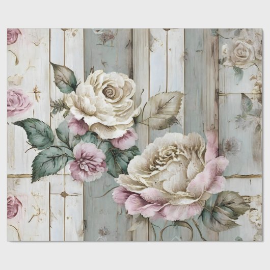 カスタム ラスティック ヴィンテージ ローズとウッド プランズ ラッピングペーパー (フラット)