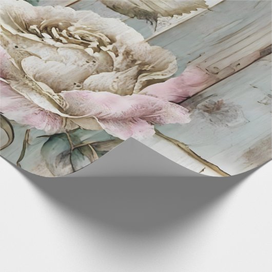 カスタム ラスティック ヴィンテージ ローズとウッド プランズ ラッピングペーパー (角)