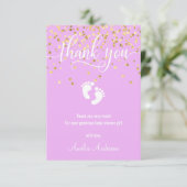 カスタム・ラベンダー・金ゴールド・サンキュー・ベイビー・シャワー・ガール サンキューカード (スタンド正面)
