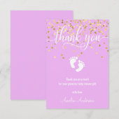 カスタム・ラベンダー・金ゴールド・サンキュー・ベイビー・シャワー・ガール サンキューカード (正面/裏面)