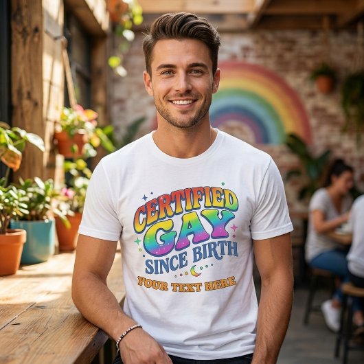 カスタム リトロ レインボー ゲイ 認定 生まれながら LGBTQ Tシャツ