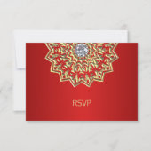 カスタム ルビー レッド ゴールド インド マンダラ RSVP ウェディング 招待状 (正面)