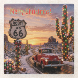 カスタム ルート66 クリスマス 赤いピックアップ カクタス ライト ガラスコースター