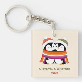カスタム レズビアン ペンギンのあったかクリスマス キーホルダー