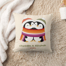カスタム レズビアン ペンギンのあったかクリスマス クッション