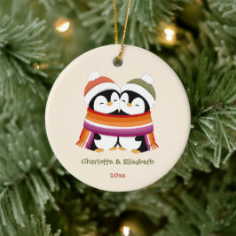 カスタム レズビアン ペンギンのあったかクリスマス セラミックオーナメント
