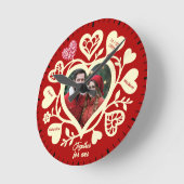 カスタム レッド クリーム フォト ハート クロック (傾斜)