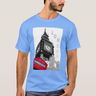 カスタム レッド テレフォン ボックス ロンドン ビッグ ベン 時計 Tシャツ
