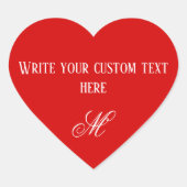 カスタム レッド ハート バレンタインデー 名前 & モノグラム ハートシール (正面)
