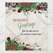 カスタム レッド ベリー グリーン ホーリー ボタニカル フォリアージ ワインラベル (シングルラベル)