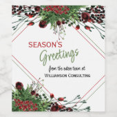 カスタム レッド ベリー グリーン ホーリー ボタニカル フォリアージ ワインラベル (シングルラベル)