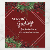 カスタム レッド ベリー グリーン ホーリー ボタニカル フォリアージ ワインラベル (シングルラベル)