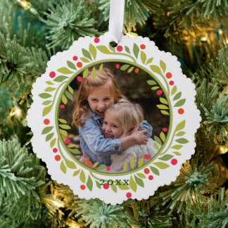 カスタム レッド ベリー グリーン リーフ wreath オーナメントカード