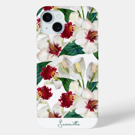 カスタム レッド ホワイト 夏 トロピカル 花 Case-Mate iPhoneケース (裏面)