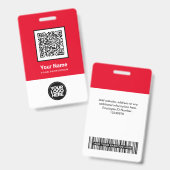 カスタム レッド 従業員 QR コード バーコード ロゴ 名前 バッジ (正面&裏面)