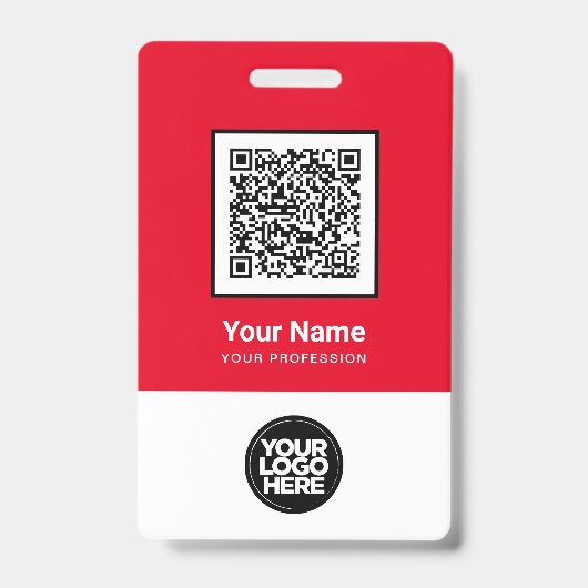 カスタム レッド 従業員 QR コード バーコード ロゴ 名前 バッジ (正面)