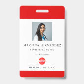 カスタム レッド 登録看護師 従業員写真 バッジ (正面)