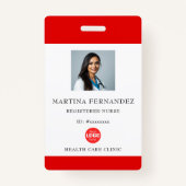 カスタム レッド 登録看護師 従業員写真 バッジ (正面)