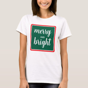 カスタム レディース メリー アンド ブライト クリスマス スクリプト Tシャツ