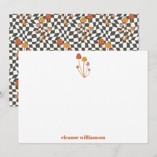 カスタム レトロ オレンジ キノコ チェック柄 シャワー サンキューカード (正面/裏面)