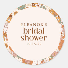 カスタム レトロ テラコッタ ボヘミア フラワー ブライダル シャワー ラウンドシール
