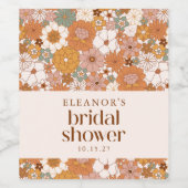 カスタム レトロ テラコッタ ボヘミア フラワー ブライダル シャワー ワインラベル (シングルラベル)