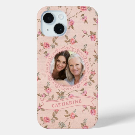 カスタム レトロ ピンクのバラ iPhone 15 ケース Case-Mate iPhoneケース (裏面)