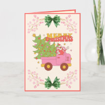 カスタム レトロ モダン おもしろい ピンクのトラック クリスマス